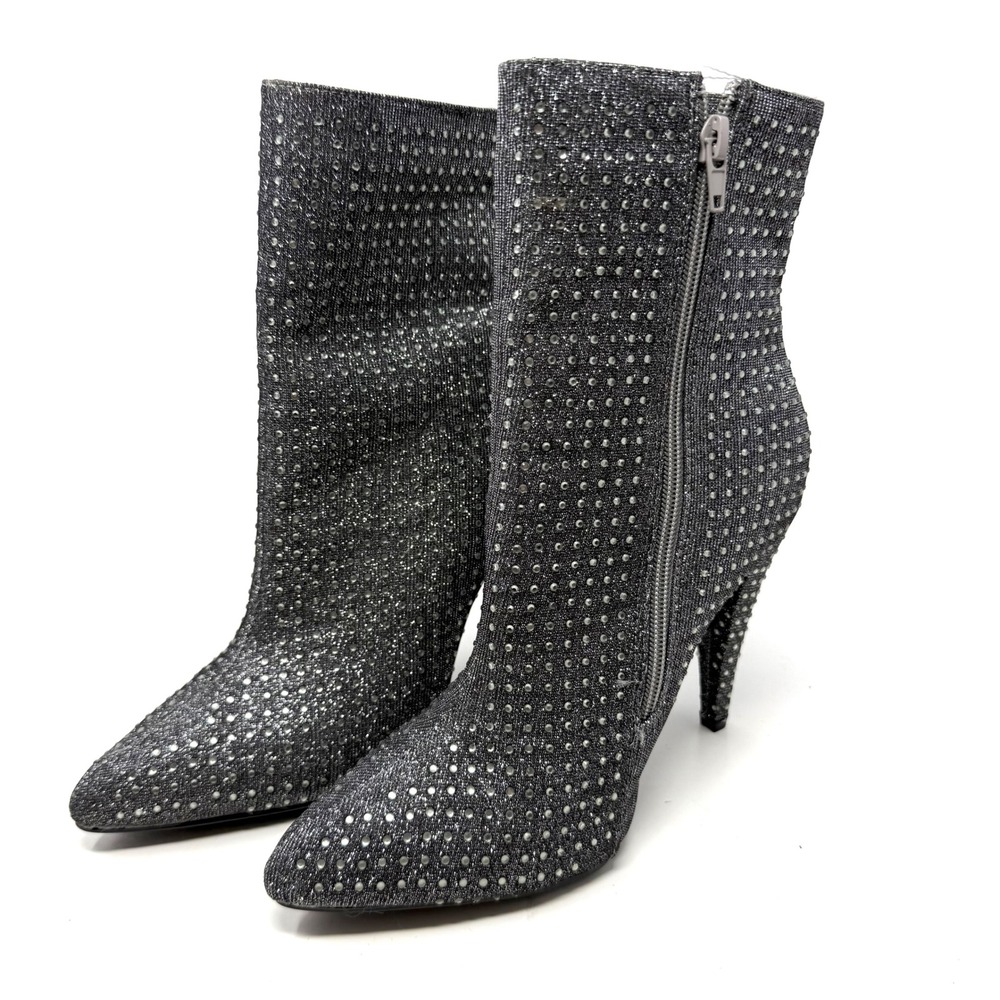 Anne Michelle Magnolia-09S Pewter Glitter Rhinestone Stiletto Ankle Boots 7.5